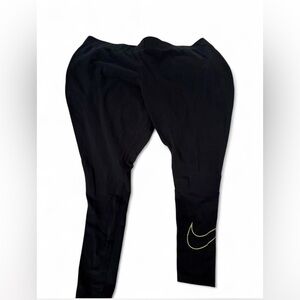 Nike Kids Girls Black Leggings with Yellow/Pink Swoosh Size M